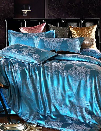 SYX Silk Satin Jacquard Bedding Sets 4pcs Girls Queen Size Bed Sheet Sets Boys Comforter Set Wholesale , queen-pink , queen-pink