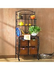 Buy Aurora Collection Ii Black Iron Baker's Rack With 4 Wicker Drawers And 3 Shelves... by Southern Enterprises Inc.