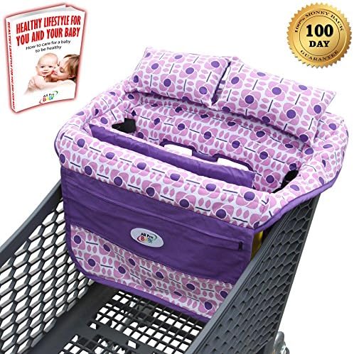 All Pro Baby Shopping Cart Cover with 2 Pillows &amp; Padded Cushions | Best Grocery Cart Cover for Infant &amp; Toddler | Boy &amp; Girl | Restaurant High Chair Seat Cover | Safety Strap &amp; Phone Pocket (Flower)
