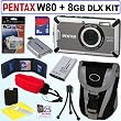 Pentax Optio W80 Waterproof 12.1MP Digital Camera (Gunmetal Gray) + 8GB Deluxe Accessory Kit