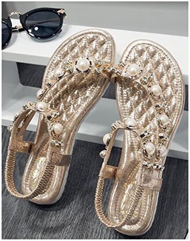 Zensen Women's Summer Bohemia Beads Elastic Toe Ring Flip-flop Shoes Flat Thong SandalsUS 5.5 Gold