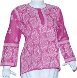 Womens Shirts Tops Kurtis Clothes from India Chikan Embroidery Size XL(ctop375)