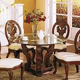 Pedestal Dining Table with Glass Top Medium Oak Finish