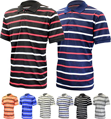 Enimay Men's Big and Tall Short Sleeve Casual Striped Polo Rugby Style Shirt