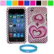 Premium Two Piece Pink Glitter Heart Rhinestone Design Protective Cover Case for Apple iPod Touch 4th Generation (8GB 16GB 32GB) iPod Touch 4 Latest Gen+ SumacLife TM Wisdom Courage Wristband, Pink Glitter Heart