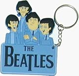 The Beatles - Young Beatles Cartoon Group Shot on Blue with Logo Below - Rubber Keychain (Keyring Keyfob)