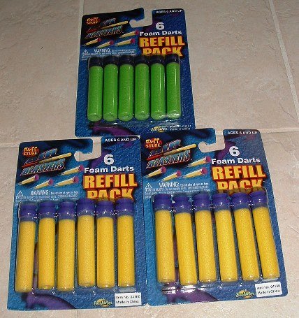 Childrens Toyshop  Toys : FOAM DARTS 18 DART AMMO SET 3 X 6-PACKS) for RUFF STUFF BUZZBEE & NERF BLASTERS
