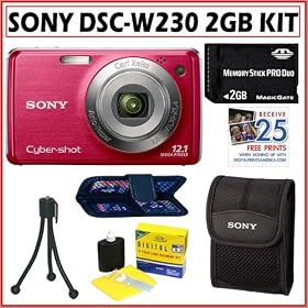 Sony Cyber-shot DSC-W230 12 MP Digital Camera with 4x Optical Zoom and Super Steady Shot Image Stabilization (Dark Red) + 2GB Accessory Kit