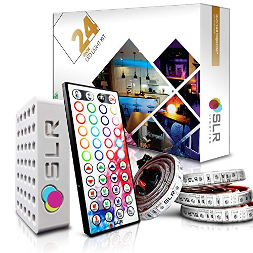 4pc Multi-Color RGB LED Strip Kit, 24-inch Pre-Cut Accent Light Strips for TV Home Theater Backlight and Kitchen Under Cabinet Lighting, Waterproof Silicone, 3M Tape, Power Adaptor