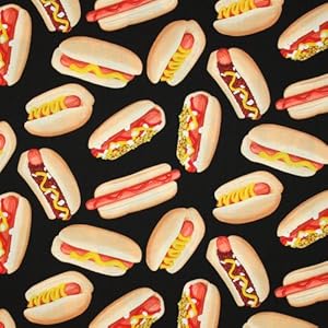 Timeless Treasures Hot Dogs Black Fabric Yardage