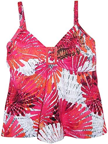 It Figures! Fly Away Tankini Swimsuit Top Coral Abstract (14, Coral)