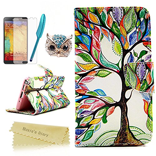 Note 3 Case,Galaxy Note 3 Case - Mavis s Diary Special Painted Series Colorful Retro Tree Pattern PU Leather Wallet Type with Magnetic Clasp Credit Card Holder Design Folio Cover Durable Stand Case for Samsung Galaxy Note 3 N9000 N9005 N9006 with Sof