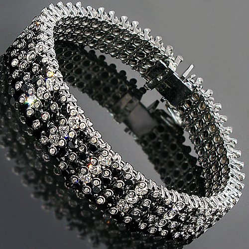 14K Gold Black Rhodium Plated Mens Diamond Bracelet 
