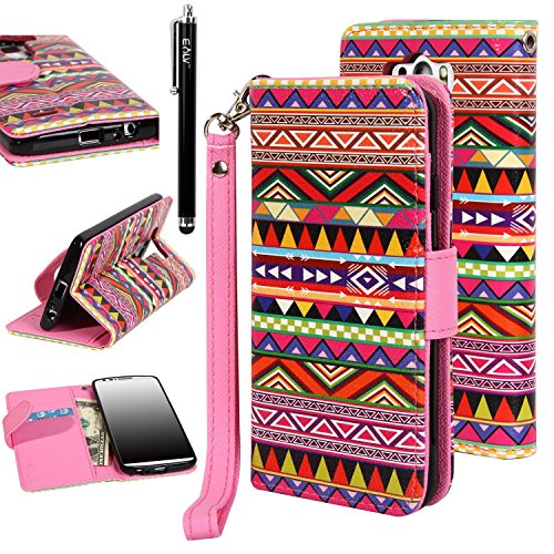 LG G3 Case, LG G3 Flip Case - E LV LG G3 Deluxe PU Leather Folio Wallet Full Body Protection Case Cover for LG G3 (D830, D851, VS985, D850) with 1 Stylus - Colorful Tribal