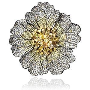 Diamond and Fancy Multi Colored Stones 18k Two Tone Gold Brooch Pin