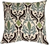 Pillow Decor - Linen Damask Print Blue Brown 16x16 Throw Pillow