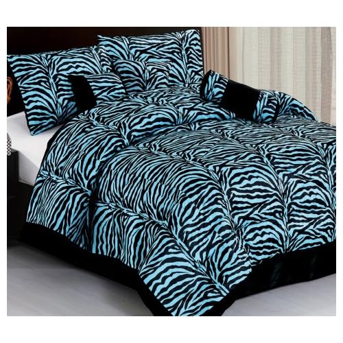 Imperial 7pcs Micro Fur Black/Sky Blue Zebra Design