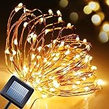 8 Modes Solar String Lights, [New Version] Amir® 100 LEDs Solar Powered Starry String Lights, Indoor/Outdoor Copper Wire Lights, Waterproof Ambiance Lighting for Gardens, Patios, Parties