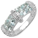 1.60 Carat Genuine Aquamarine & White Topaz Sterling Silver Ring