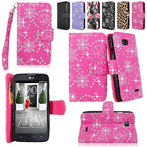 Cellularvilla Wallet Case for Lg Optimus L70 (Metropcs) Ms323 / Optimus Exceed Ii (Verizon) Vs450 / Dual D325 Pu Leather Shiny Glitter Wallet Card Flip Open Pocket Case Cover Pouch (Pink Glitter)