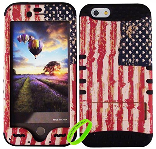Cellphone Trendz HARD & SOFT RUBBER HYBRID HIGH IMPACT PROTECTIVE CASE COVER for Apple iPhone 6 4.7 inch 6th Generation - American Flag Hard Case Design on Black Silicone