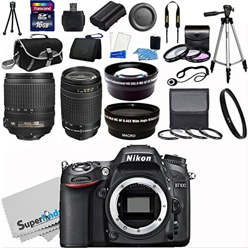 Nikon D7100 24.1MP DX-Format CMOS Sensor Digital SLR Camera (Black) Import Model with Nikon AF-S DX NIKKOR 18-105mm f/3.5-5.6G ED VR Lens and Nikon AF Zoom Nikkor 70-300mm f/4-5.6G Lens + Wide Angle + Telephoto + Full 32GB Deluxe Accessory Bundle