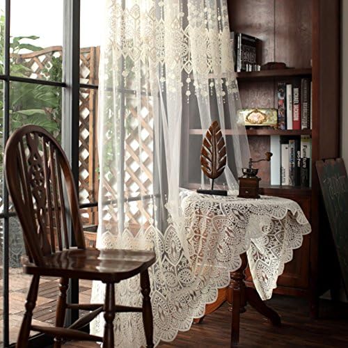 MAXYOYO Embroidery White Lace Window Sheer Curtains/drape/panels/treatment Curtain 2 Panels Sets (W*L:57"*98", 2)