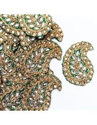 Art and Craft Supply: Green Royal Appliques Paisley Pattern Beaded Sewing Dress patch 8 Pcs India - ibaexports