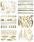 Premium Metallic Tattoos - 75+ Gold, Silver, Black & Turquoise Shimmer Designs. Temporary Fake Jewelry Tattoos - Bracelets, Feathers, Wrist & Arm Bands, & More by Terra Tattoos (Chloe)