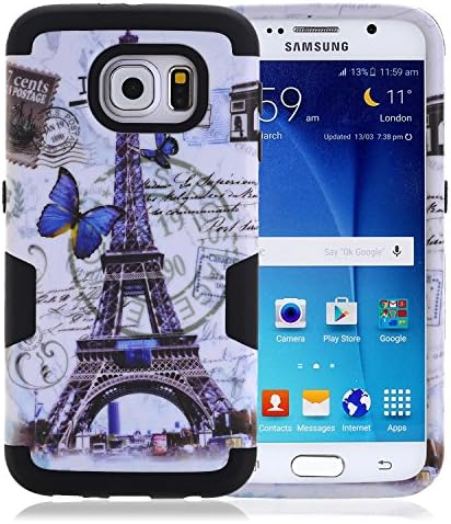 S6 Case, Galaxy S6 Case, ArtMine [3 in 1 Hybrid Impact Resistant Shockproof] Eiffel Tower Butterfly Silicone &amp; Plastic 3 Pieces Armor Combo Back Cover Case for Samsung Galaxy S6 (Black)