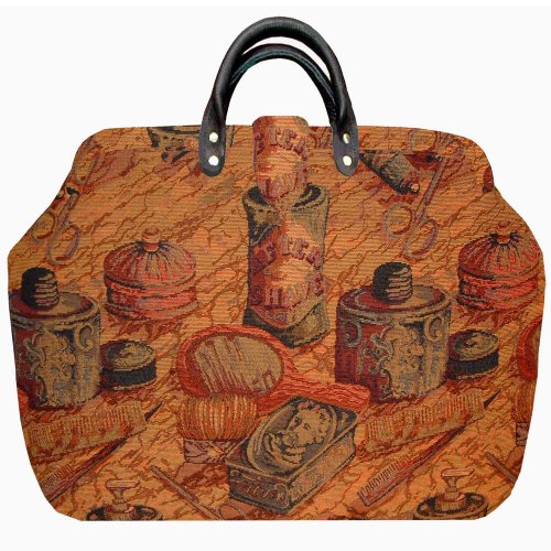 ArtisanStreet's Shave & a Haircut Tapestry Carpet Bag with Matching Shoulder Strap. ncludes Outside Envelope Pocket at Back. Limited Edition. Use as Overnight Bag or Even as a Briefcase
