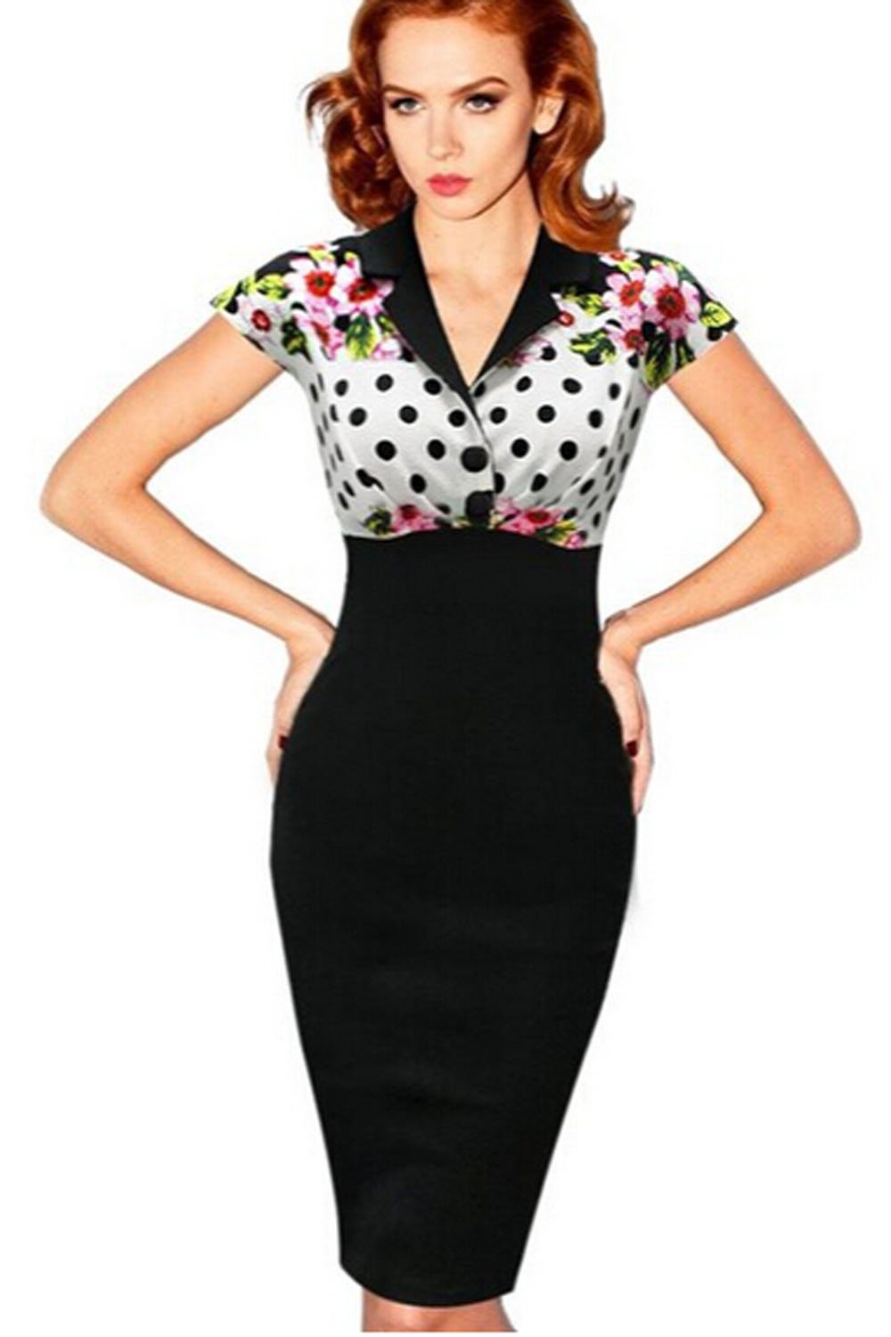 Viwenni Women's Vintage Colorblock Floral Party Cocktail Evening Pencil