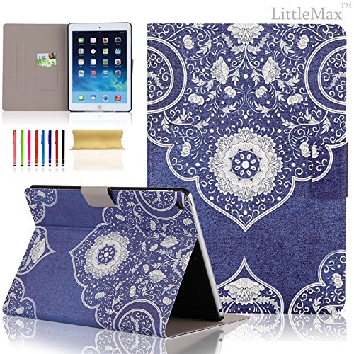 iPad Mini 1/2/3 Case - LittleMax(TM) [Card Holder] *Stand Case* with Auto Sleep/Wake Function Ultra Slim Flip Case Cover for iPad Mini 1/2/3 [Free Cleaning Cloth,Stylus Pen]--#2 Blue Damask Flower