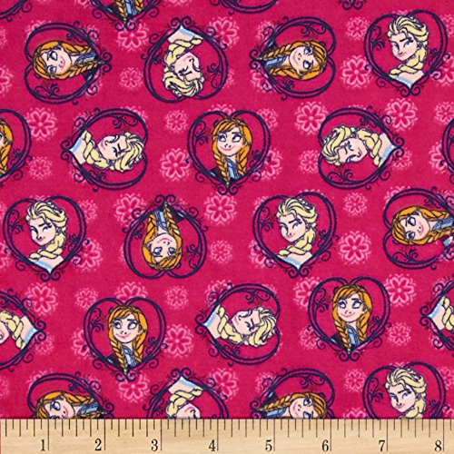 Disney Frozen Flannel Sisters Set Heart Pink Fabric By The Yard