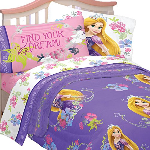 4pc Disney Tangled Twin Bedding Set Rapunzel Princess Style Comforter and Sheet Set