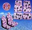 - 	 11pc Purple Hawaiian Print Car Mats Seat Steering Wheel Cover Se
