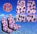 - 	 11pc Purple Hawaiian Print Car Mats Seat Steering Wheel Cover Se