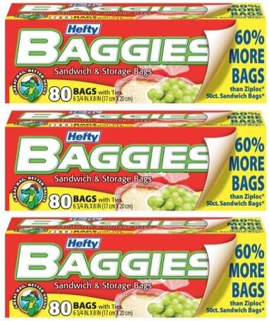 Plastic Sandwich Food Storage Bags, 80 Count, 3-pack (240 Total)