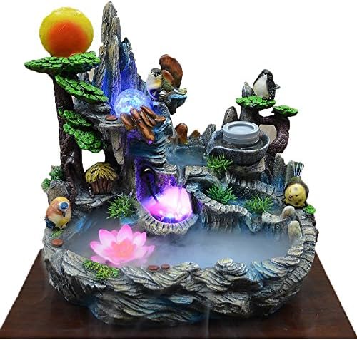 LED Lighted Rockery Colorful Water Fountain with Fog Pump