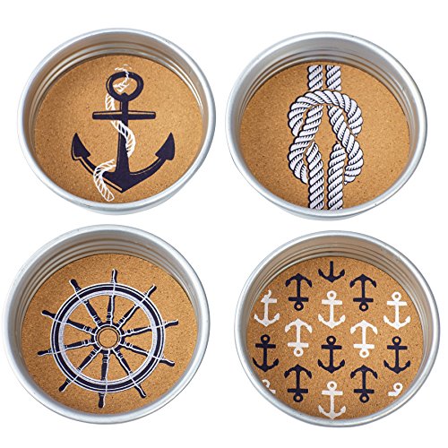 Mud Pie Anchor Mason Jar Coasters (Set of 4), Silver