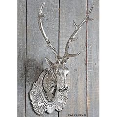 GROSSER HIRSCHKOPF 65cm AUS ALUMINIUM VERNICKELT SILBER HIRSCHGEWEIH