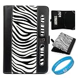 Black / White Zebra Print Executive Leather Portfolio Case Cover with Elastic Zebra Print Hand Strap for Samsung Galaxy Tab P1000 7-inch Wireless Tablet Compatible with (Sprint, US. Cellular, Verizon, AT&T, T-Mobile) + SumacLife TM Wisdom*Courage Wristband