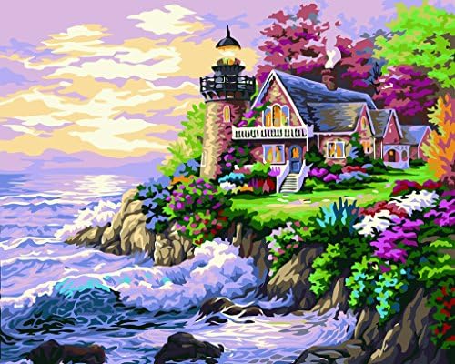 DIY Fans® New Paint by Number Kits for Adults Kids - Seaside Dream 16x20 inch Linen Canvas without Wooden Frame