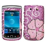 Rhinestones Protector Case for BlackBerry Torch 9800, Blooming Daisy Purple Full Diamond