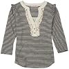 Fang Girls 7-16 Ruffled Trim Henley Tank,Navy,L (14)