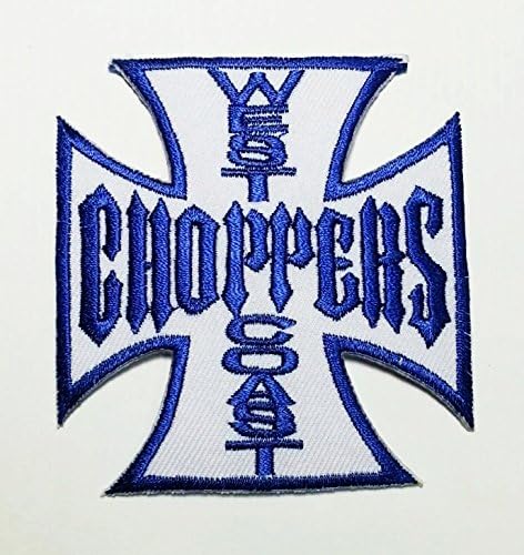 Blue on White West Coast Chopper Biker Motorcycle Patch Embroidered Iron on Hat Jacket Hoodie Backpack Ideal For...