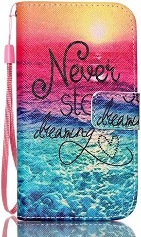Galaxy S3 i9300 Neo i9301 Case AIYZE PU Leather Color Print with Wallet Function Stand Short Lanyard Credit Card Holder Magnetic Snap Front and Back Folio Cover (Never Stop Dreaming Pattern)