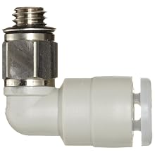 SMC KG Series Stainless Steel 303 and PBT Push-to-Connect Tube Fitting, 90 Degree Elbow, 4mm Tube OD x M5x0.8 Male