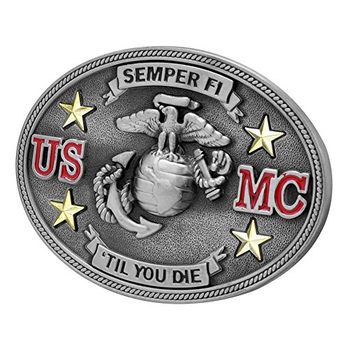 Buckle Rage Adult Unisex Semper Fi US Marine Corps Till Die Belt Buckle Silver