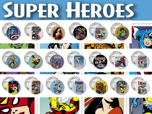  Marvel Super Heroes Comic Book US Stamp Button/Pin Set